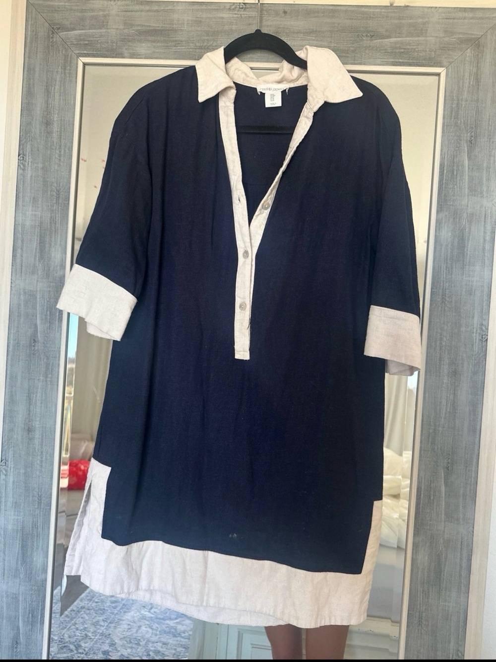 Cynthia Rowley Navy dress with Cream Collar & Trim